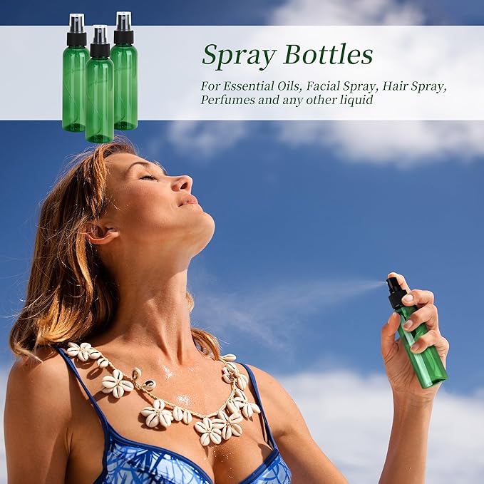 36 Pack Fine Mist Small Spray Bottles 4 oz/120 ml Plastic Spray Bottles, Empty Small Travel Spray Bottle, Refillable Mini Sprayer Bottle Bulk with Funnels and Labels, Green