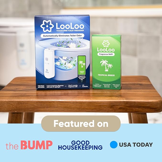 Loo Loo Touch Free Toilet Freshener Refills, Natural Essential Oils – Toilet Smell Eliminator, Bathroom Deodorizer, Air Freshener Spray for Bathroom, Tropical Breeze Fragrance, 2.0 Fl Oz