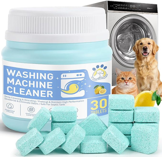 edoia Washing Machine Cleaner Tablets, 30 Pack Deep Cleaning Pods for Front ＆ Top Loader, Natural Formulared for Pet Owners, Heavy Duty, Septic Safe, Over 12 Month Supply, 15G, Blue