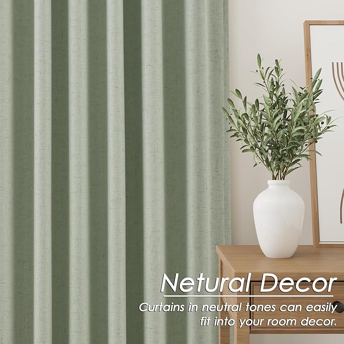 Full Black Out Mist Sage Window Curtains 108 Inches Long Loop Pocket Rod Pocket Sound Absorbing Light Blocking 2 Panels Set for Dining Room Neutral Rustic Modern Farmhouse Curtains Drapes 52x108