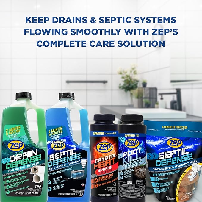 Zep Drain Defense Pipe Build-Up Remover - 64 oz (Case of 4) ZLDC64 - Professional Strength Liquid Pipe Build Up Remover