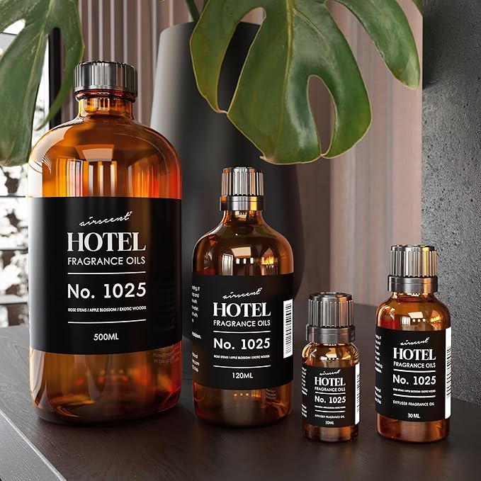 AirScent Hotel Diffuser Oil No. 1025 - Rose Stems Apple Blossom Exotic Woods - Hotel Scent Dupe Premium Fragrance Oil for Ultrasonic and Waterless Diffusers and Crafting - 10 mL, 0.34 fl oz Bottle