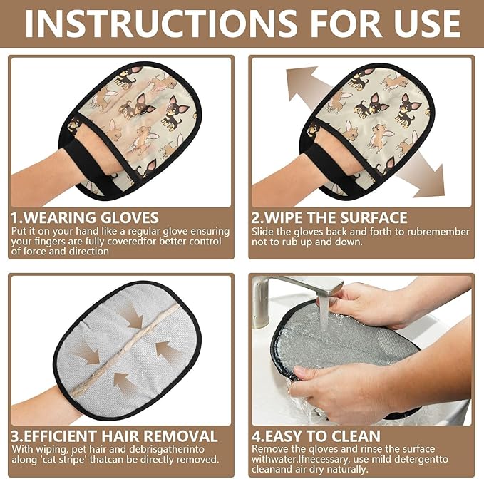 I·D Good Figure Pet Grooming Gloves Reusable Dog & Cat Hair Remover for Furniture, Car Interiors Multi-Surface Deshedding Tool for Carpets, Bedding & Home Cleaning