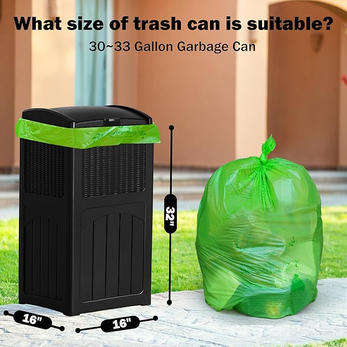 JENCENBIO Compost Bags 33 Gallon 125 Liter Extra Thick 1.2 Mils Compostable Food Scrap Waste Bags with US BPI ASTM D6400 and Europe OK Compost Home Certified 20 Counts