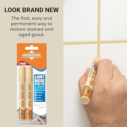 Light Beige Grout Paint Pen – Tile Grout Colorant & Sealer Marker, Quick-Dry, Ideal for Bathroom, Shower, Kitchen Tiles – Restores Grout Lines,3 Adjustable Tips (2-3 mm) 2 Pack