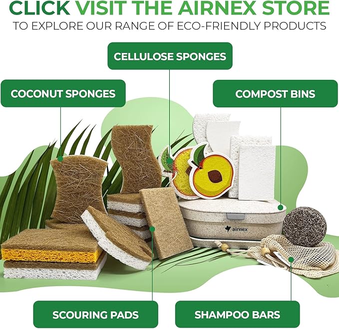 AIRNEX Natural Kitchen Sponges (6 Pack) - Biodegradable Cellulose & Coconut Scrubber Dish Sponge for Kitchen - Eco-Friendly, Non Scratch, Compostable, Non Toxic Leaf Shaped Natural Sponges for Dishes