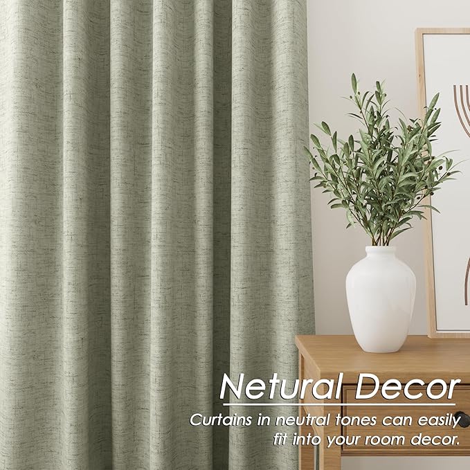 Sage Green Blackout Curtains 96 Inches Long for Bedroom Linen Blend Back Tab Darkening Drapes for Living Room Elegant Modern Style Black Out Curtains 2 Panels Sound Proof Curtain for Window 52X96