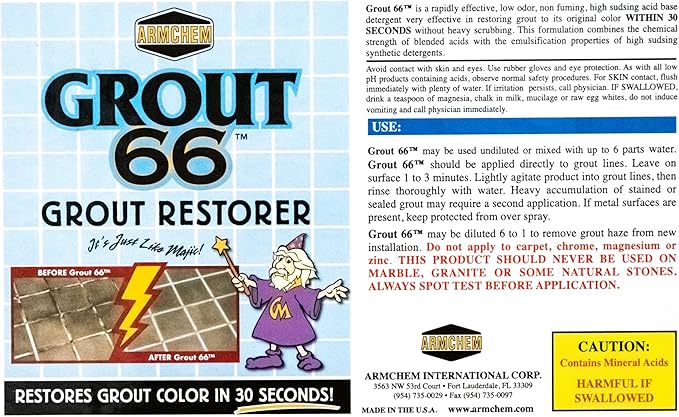Armchem Grout66: Grout and Tile Cleaner with Low-Odor, Non-Fuming Formula Ideal for Heavy-Duty Cleaning, Quick Touch-Ups, and Tile Maintenance. This One Quart Kit ensures Effortless Cleaning.