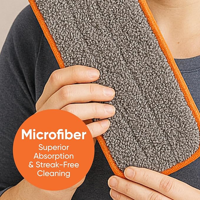 Superio Self-Wringing Microfiber Cleaning Mop with Hands-Free Wringing Blade and 2-Pack Reusable & Washable 8" x 4.5" Microfiber Mopping Pad for Home, Kitchen, Bathroom, Streak-Free Cleaning