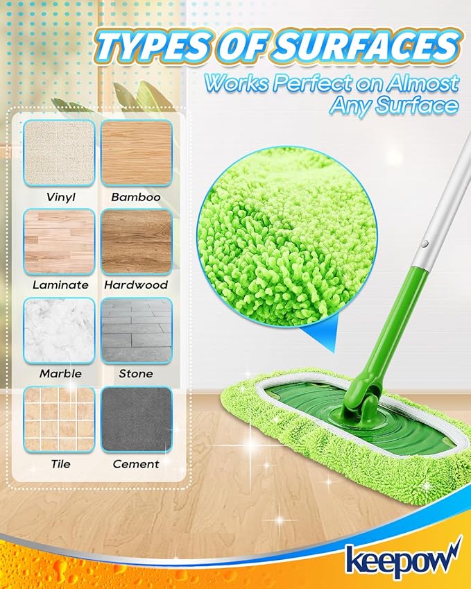 KEEPOW Reusable Mop Pads Compatible with Swiffer Sweeper (2-Pack) - Washable Microfiber Mop Pads for Wet & Dry Use - All Purpose Floor Mopping and Cleaning Product