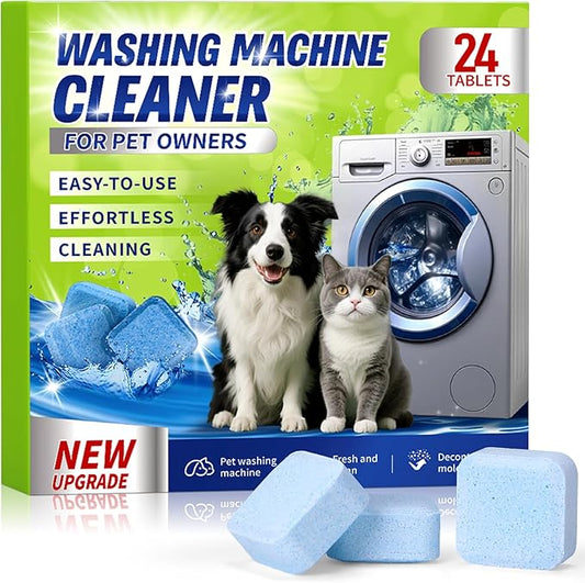 DKYM Washing Machine Cleaner Tablets for Pet Owners - Easily Removes Cat & Dog Hair, Urine, Odor,Residue,Front & Top Load Washer Machine Cleaner Deep Cleaning, Septic Safe, 24 Pack (12 Month Supply)