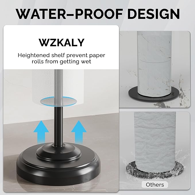 WZKALY Freestanding Toilet Paper Holder Stand with Storage – Holds 4 Extra Rolls –Matte Black- Toilet Paper Holder for Bathroom – Sturdy Base, Classic Retro Style, Space-Saving Bathroom Storage