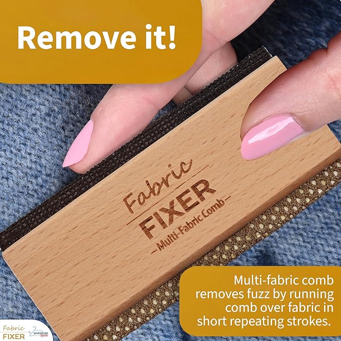 Multi-Fabric Sweater Comb with Natural Cedar Wood Handle (Double Edge Design) Manual Fabric Defuzzer Wool Lint Shaver Comb Scraper for Clothing Pills, Furniture, Sheets and Fabrics