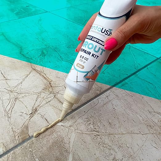 PentaUSA Tile Grout Repair Kit - Beige Grout Filler, Triple Protection, Fast Drying Formula Restores and Renews Joint Lines with Scraper (Beige, 8.8oz / 250gr)