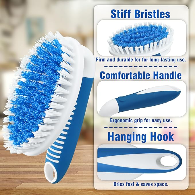 PHYEX Scrub Brush, 2 Pack Household Cleaning Brushes with Stiff Bristles, Scrubbing Brush for Carpet, Shower, Bathtub, Kitchen, Pool Tile, Bathroom Scrubber, Small