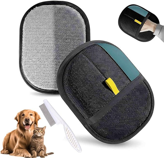 Pet Hair Removal Glove & Lint Mitt for Dogs, Cats - Electrostatic, Reusable & Washable Deshedding Grooming Mitt for Furniture, Car Seats, Couch, Carpet, Bedding
