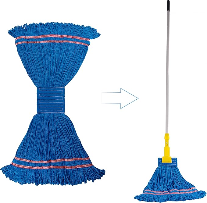 Matthew Cleaning Microfiber String Mop Heavy Duty Commercial Wet Mop Head Replacement,Excellent Absorbency,Premium Launderability,Reusable for Home,Commercial and Industrial Use(Blue,3Pack)