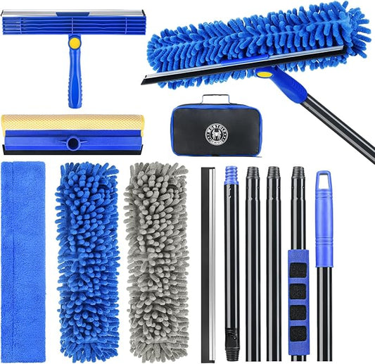 Wontolf 79'' Window Squeegee Cleaner Tool with Extension Pole, 4-in-1 Rotatable Streak-Free Squeegee for Window Cleaning Kit with Storage Bag, for Home, Indoor/Outdoor Windows, Car, Glass, Shower