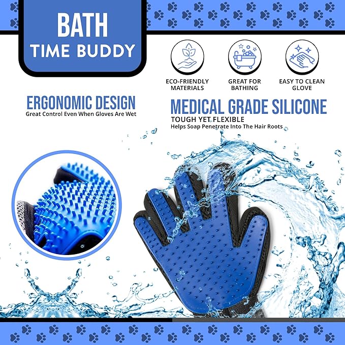 HappiTails Pet Grooming Gloves – 1 Pair – Deshedding & Bath Massage Mitts for Dogs & Cats – Choose from 5 Colors – Adjustable, Reusable & Easy to Clean (Blue)