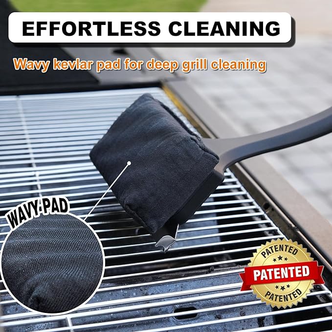 Steam Grill Brush Bristle Free with Scraper, BBQ Cleaner Tool Brush with Kevlar Cleaning Head for Outdoor Grill Accessories - Black, Grilling Gifts for Men Dad