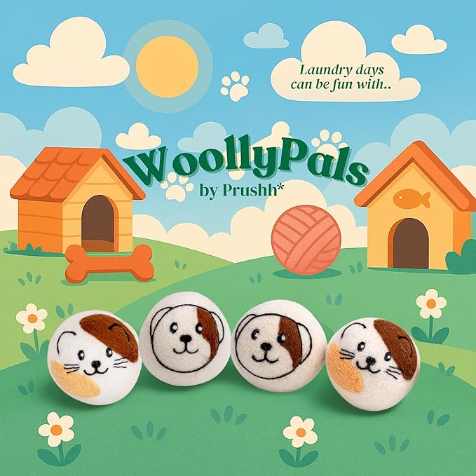WoollyPals Wool Dryer Balls (6-Pack, XL Size)- 100% New Zealand Organic Wool - Sustainable & Eco-Friendly - Dry 1,000 Loads, Replaces Dryer Sheets, Reduces Static Cling, Reusable (Multi Colour)