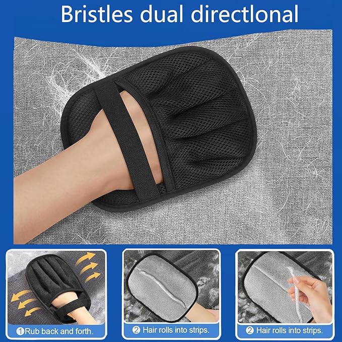 Coraltree Pet Hair Removal 2 Pcs Glove With Two Hooks for Dogs and Cats, Upgraded Reusable Static Pet Hair Gloves for Clothing, Sofas, Carpets, Car Seats