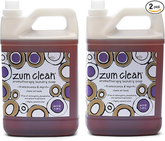 Indigo Wild Zum Clean Laundry Soap - Plant-Based Liquid Laundry Soap - Contains Baking Soda, Essential Oils & Saponified Coconut Oil - Frankincense & Myrrh Scent - 64 fl oz (2 Pack)