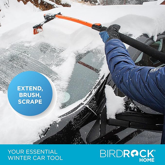 BIRDROCK HOME Snow Moover Extendable 50" Car Brush and Ice Scraper with Foam Grip | Auto Snow Removal | Car Truck SUV Windshield | Heavy Duty