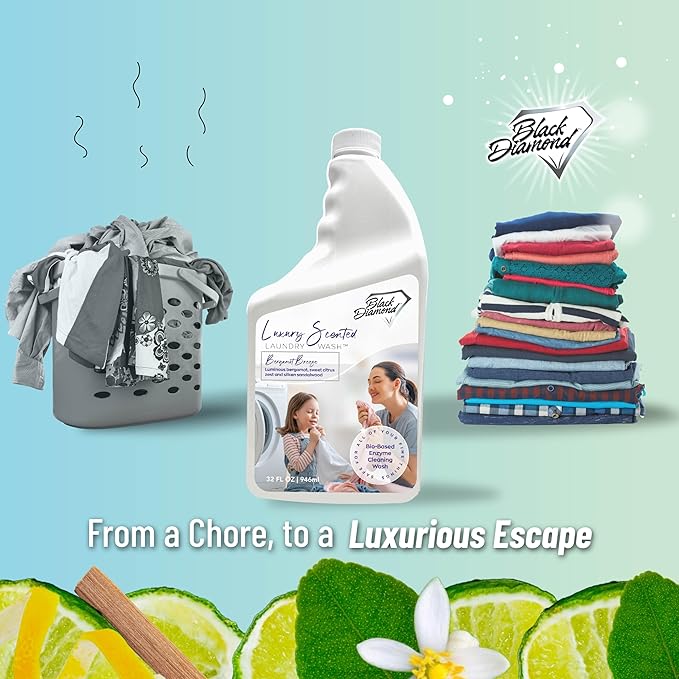 Black Diamond Stoneworks Bergamot Breeze Luxury Scented Laundry Wash, Premium Quality Detergent, Superior Cleaning Performance, Long-Lasting Fragrance, 1-Quart.
