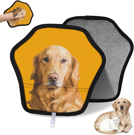 XIOBODR Personalized Pet Hair Remover Glove for Dogs & Cats - Custom Photo & Name Magic Brush for Dog Cat Hair Removal, Reusable Electrostatic Pet Hair Gloves for Furniture Carpet Couch, Photo Orange