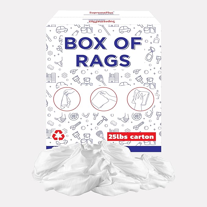 SupremePlus Recycled White Sheeting Cleaning Rags (25 lbs. Box) – Lint Free White Cotton Cloths for Manufacturing | Automotive | Janitorial | Shop Rags Bulk - Multipurpose