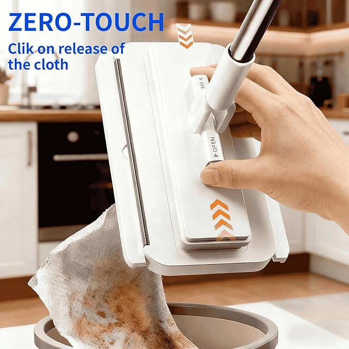 Snap Grip Mini Mop, Zero-Touch Gap Dust Cleaner with 39' Lazy Mop Stick & Locking Head, Disposable Dust Mop for House Wall Bathroom Toilet Corners Multi Surface Cleaning with 5 Cloths
