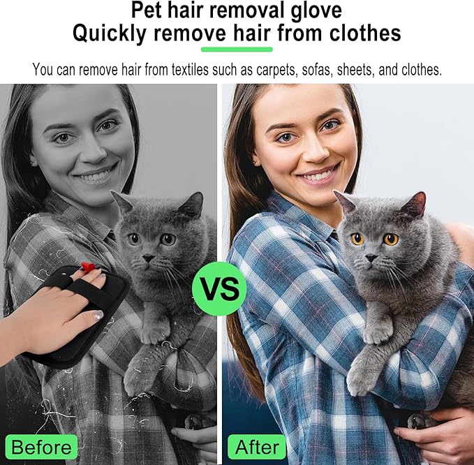QTOETUII Pet Hair Removal Glove, Magic Brush Pet Hair, Cat Comb, Washable Reusable Dogs Cats Hair Gloves for Furniture, Bed, Sheets, Couch, Clothes, Carpet, Car Seat, Pet Grooming, Curtain (1PCS)