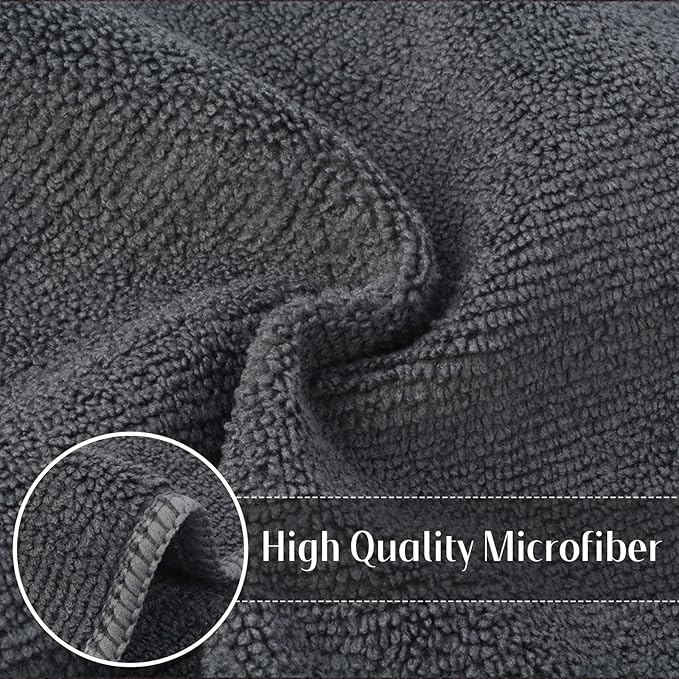 SINLAND Microfiber Cleaning Cloth Rag Super Absorbent Kitchen Dish Cloths Quick Dry No Streak Dish Rags Glass Cloths 12inchx12inch 12 Pack Grey