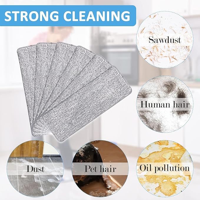 Microfiber Mop Pads Flat Replacement Heads for Wet/Dry Mops Washable Reusable Refills Compatible with Floor Care System Floor Cleaning and Scrubbing (6 Pack 13" x 4.9")