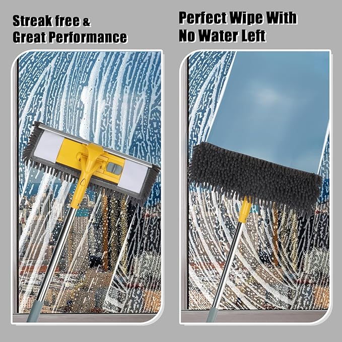 Dymoll 96" Long Handle Window Wall Cleaner Tool with Extension Pole,2 in 1 Large Window Squeegee with Cleaning Mop Tools Kit for Window/Wall/Baseboard/Floors Clean/Solar Panel Washer