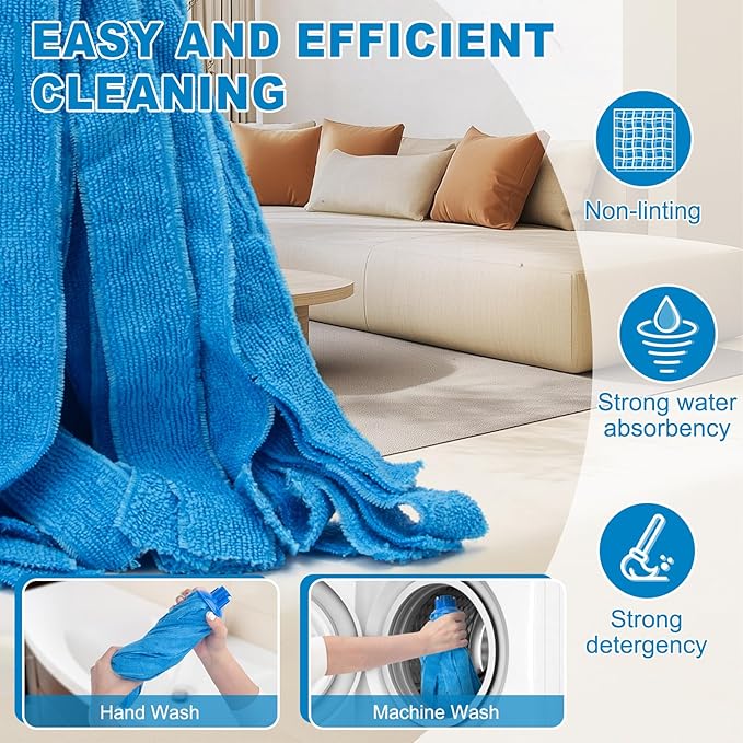 KeFanta Mop, Microfiber Cloth Mops for Floor Cleaning, One Pole with Two Microfiber Cloth Wet Mop Refills, String Mop with 59" Long Handle, Blue (1 Handle & 2 Mop Heads)