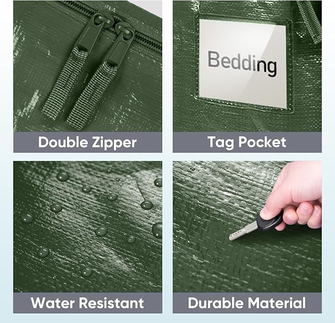 TICONN 6 Pack Extra Large Moving Bags with Zippers & Carrying Handles, Heavy-Duty Storage Tote Moving Boxes for Space Saving (6 Pack, Olive)