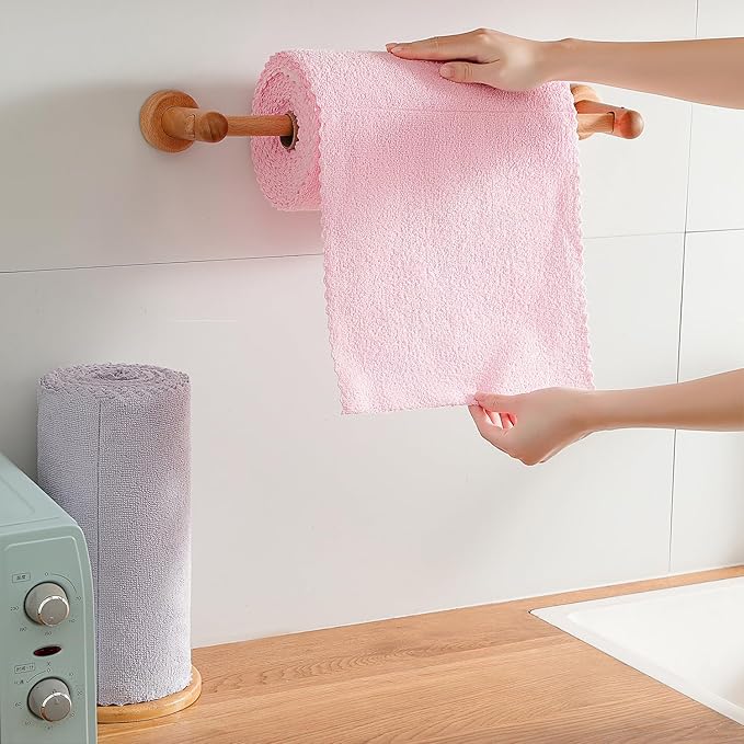 Tigona 80 Pack Microfiber Cleaning Cloth Roll,Lint Free Rags & Tear Away Reusable Towels Washable Scratch,Ultra Absorbent Dish Rags(12" x 12") for Car Kitchen Home Garage-Pink