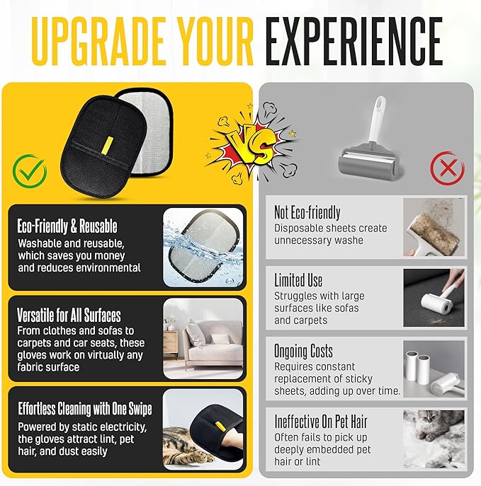 NEXIBY Pet Hair & Fur Remover Glove and Scraper Set – Electrostatic Dog & Cat Hair Cleaner for Sofa, Car Seats, Carpets and Clothes – Reusable, No Adhesive