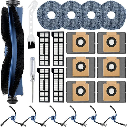 Resflyar 23 Pack Eufy Replacement Parts Kit for Eufy X10 Pro Omni Robot Vacuum Accessories, 1 Main Roller Brush, 4 Hepa Filters, 4 Mop Pads, 6 Dust Bags, 6 Side Brushes, 1 Screwdriver 1 Clean Tool