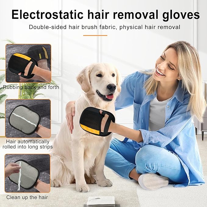 Boqibyon 4 Pack Electrostatic Pet Hair Removal Gloves,Upgrade Magic Brush Pet Hair Remover Tool, Washable Reusable Cats and Dogs Grooming Gloves for Laundry, Couch, Car Seat, Furniture