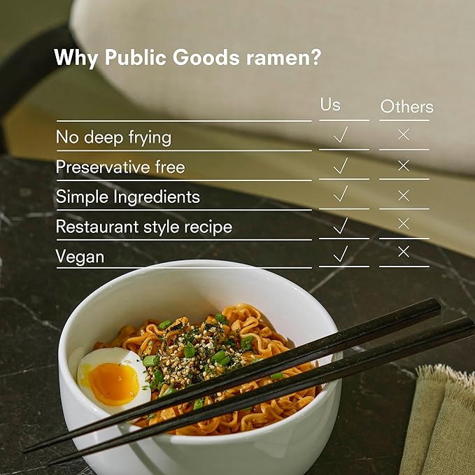 Public Goods Ramen Noodles | Brothless Vegan & Vegetarian Instant Ramen | Healthy, High Protein Asian Noodle | Preservative Free | No Added MSG | Sesame Paste (10 Pack)