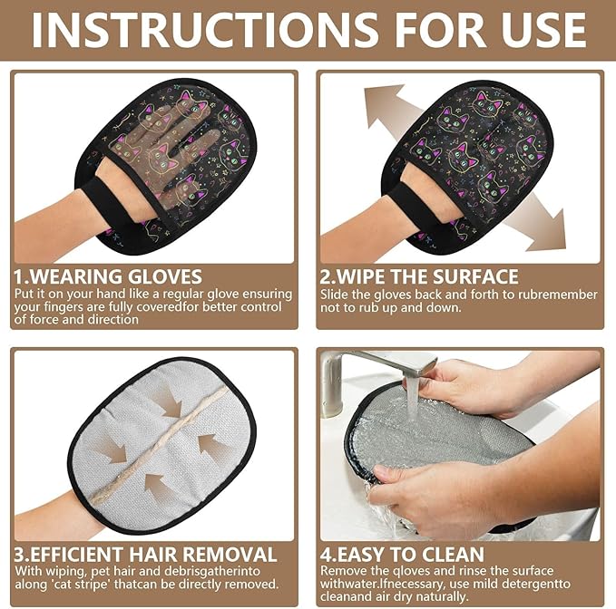 I·D Good Figure Pet Grooming Gloves Reusable Dog & Cat Hair Remover for Furniture, Car Interiors Multi-Surface Deshedding Tool for Carpets, Bedding & Home Cleaning