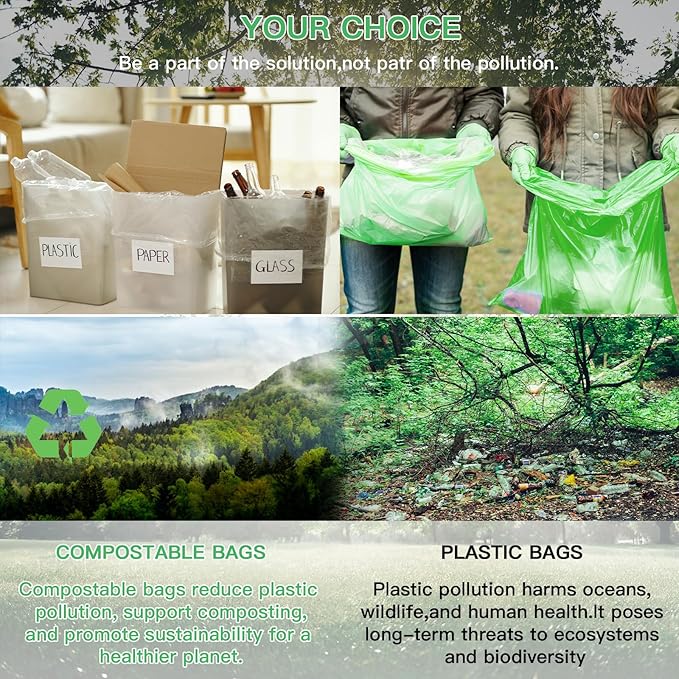 Compostable Kitchen Trash Bags 6-Gallon - Heavy Duty Medium Unscented Biodegradable Garbage Bag Bulk 5 Rolls 100 Count Portable Toilet Wastebasket Liners for Bathroom Office Inwaysin
