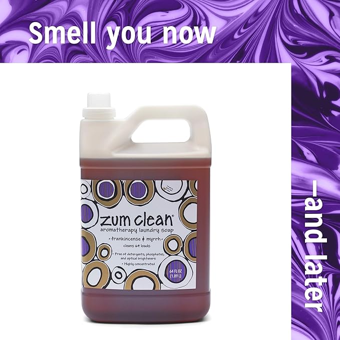 Indigo Wild Zum Clean Laundry Soap - Plant-Based Liquid Laundry Soap - Contains Baking Soda, Essential Oils & Saponified Coconut Oil - Frankincense & Myrrh Scent - 64 fl oz