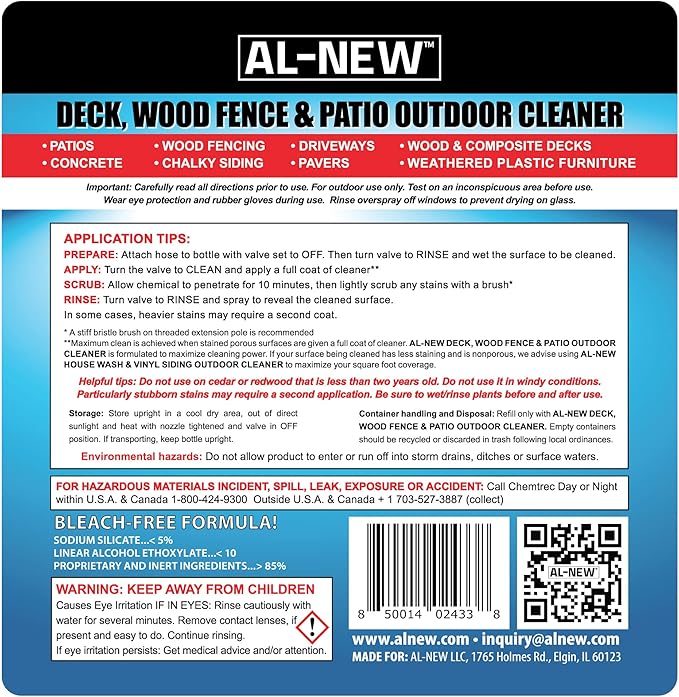 AL-NEW Outdoor Cleaner | Versatile Outdoor Cleaner 64oz Hose End Sprayer (Pack of 2) (Deck, Wood Fence, & Patio Outdoor Cleaner)