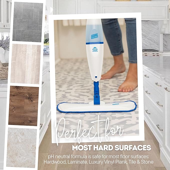 Quick Shine Multi Surface Floor Cleaner 64oz, 4Pk | Ready to Use-Streak Free- No Rinse | Use on Hardwood, Laminate, Luxury Vinyl Plank & Stone | Use in Spray Mops & Vac Mops | Safer Choice Cleaner