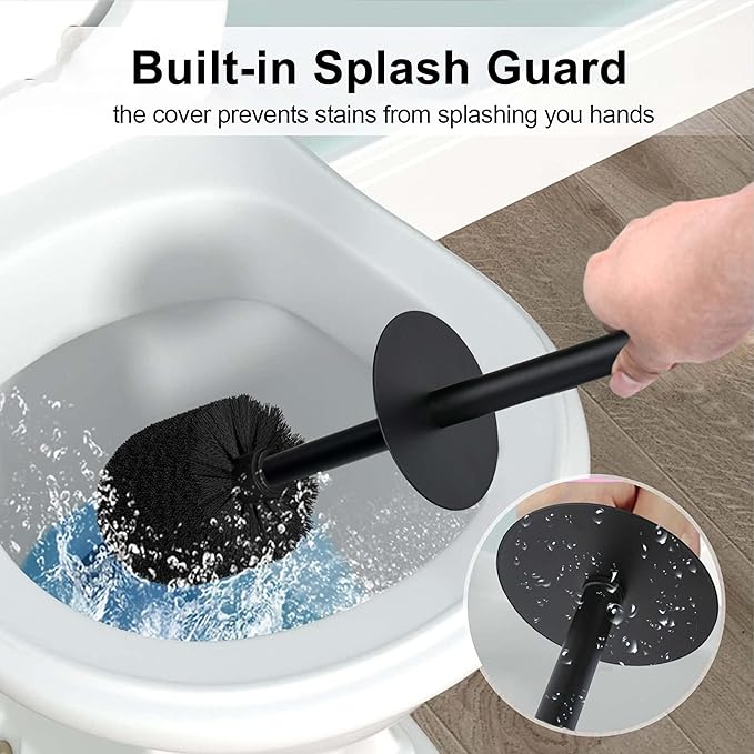 Matte Black Geo Design Resin Toilet Bowl Holder and Brush Set, Stylish Geometric Design with Durable Bristles, Compact and Modern