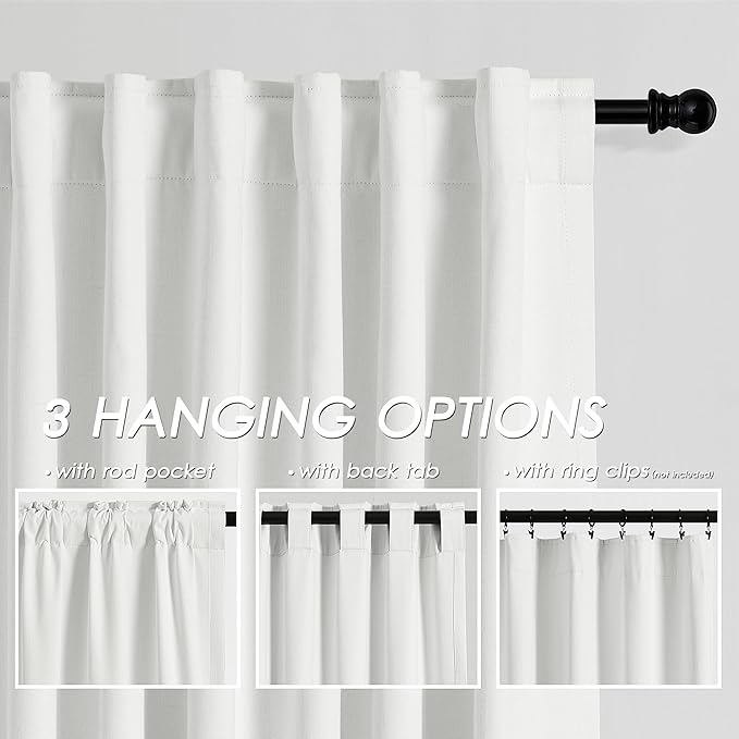 Nanspring Off White Linen Blackout Curtains 84 Inches Long Back Tab Bedroom Blackout Curtains 2 Panel Sets Modern Farmhouse Full Light Blocking Thermal Insulated Curtain 84 Inch Length 52x84